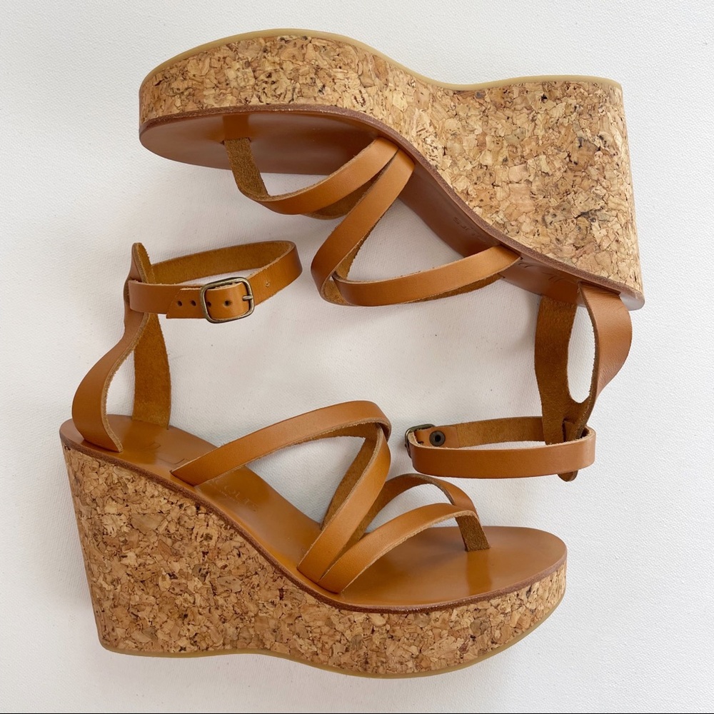 K. Jacques St. Tropez French Platform Cork Wedge Sandals Size 7.5
